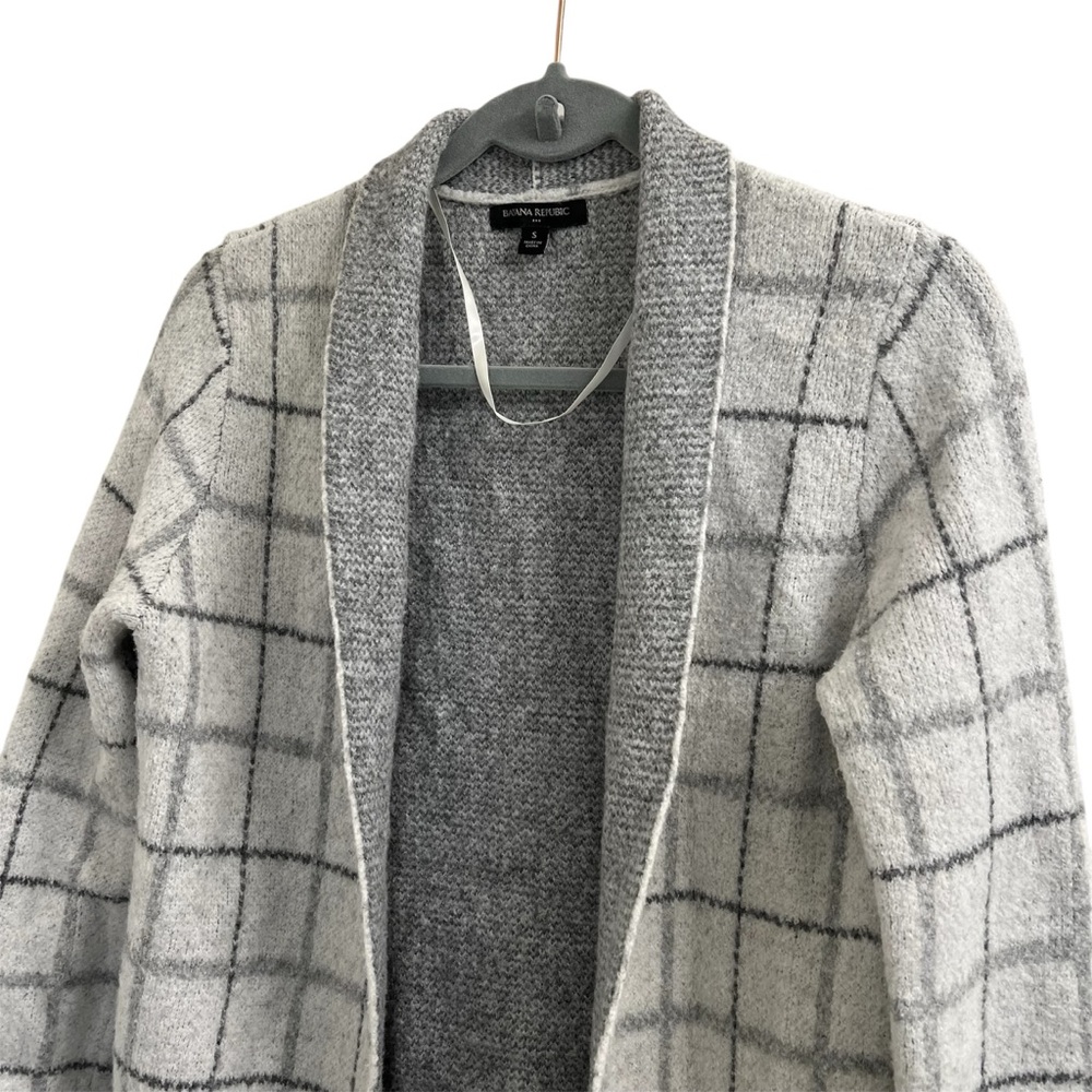 Banana Republic Factory open front checker cardigan sweater gray white Women S